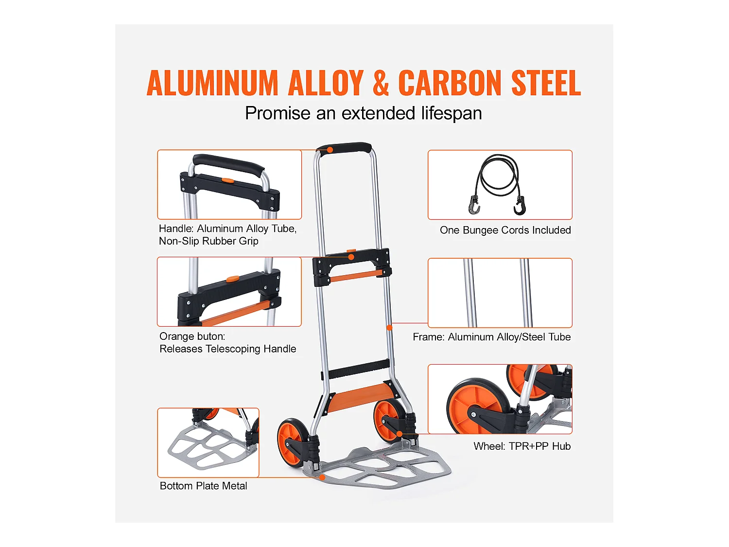 Opvouwbare Handkar SucceBuy , Aluminium Dolly, Laadvermogen 125 kg, Dolly met Elastiek