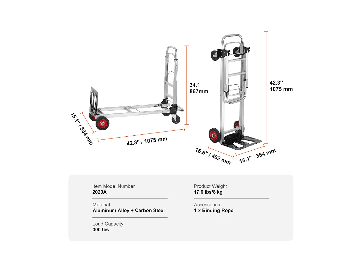 Carretilla Plegable de Aluminio 2 En 1 SucceBuy con Capacidad de 400 lb