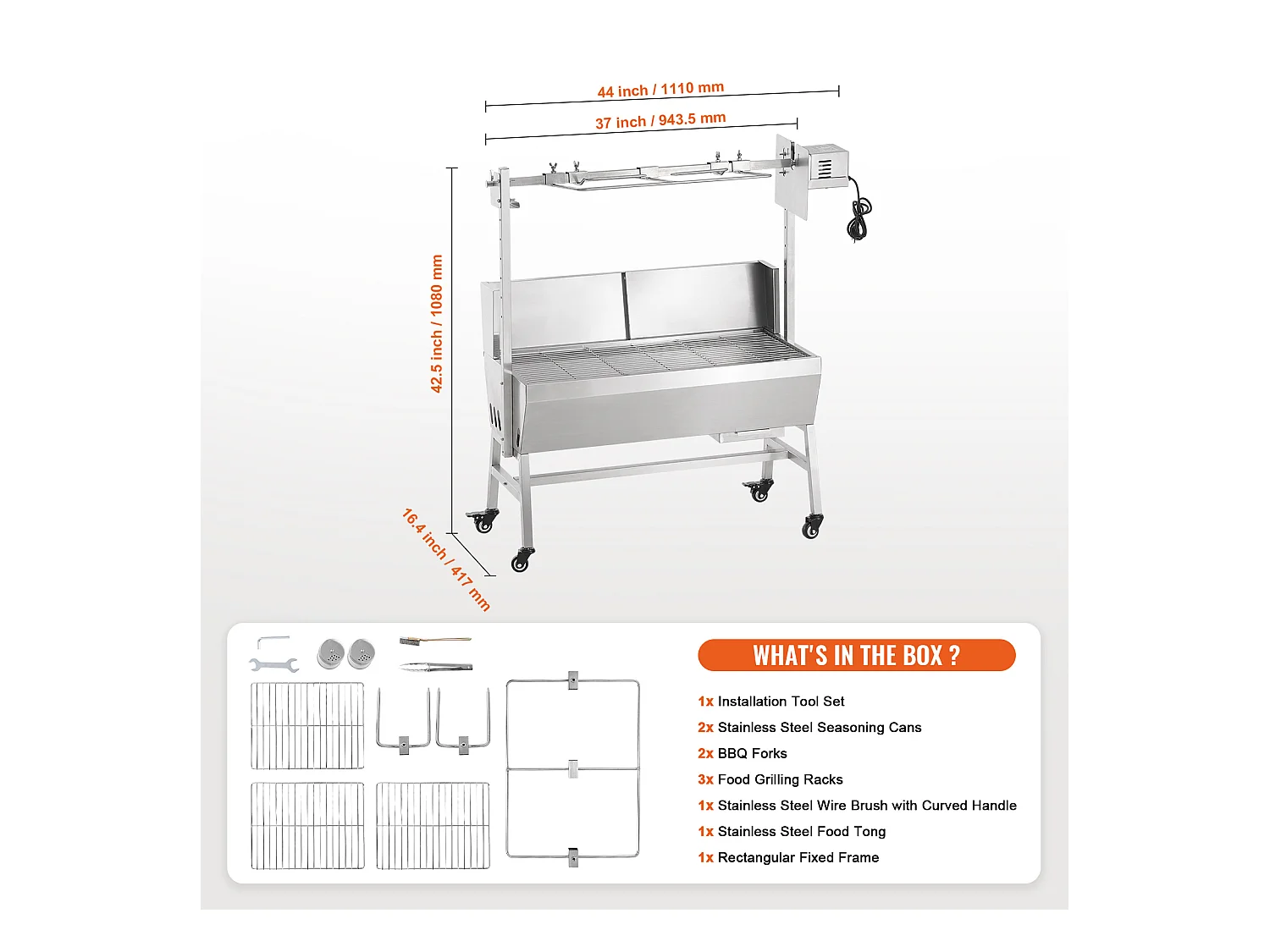 Barbecue à Rôtisserie SucceBuy 42 W, Rôtissoire électrique, Moteur Puissant  de 42 W, Capacité de 61 kg