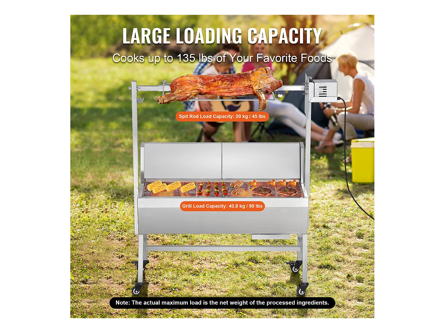 Barbecue à Rôtisserie SucceBuy 42 W, Rôtissoire électrique, Moteur Puissant  de 42 W, Capacité de 61 kg
