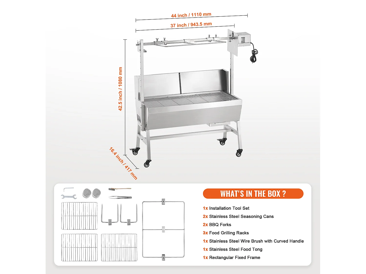 Barbecue à Rôtisserie SucceBuy 42 W, Rôtissoire électrique, Moteur Puissant  de 42 W, Capacité de 61 kg
