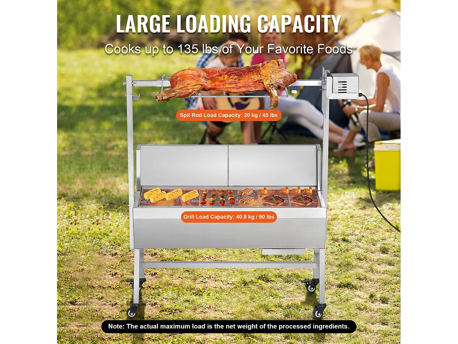 Barbecue à Rôtisserie SucceBuy 42 W, Rôtissoire électrique, Moteur Puissant  de 42 W, Capacité de 61 kg