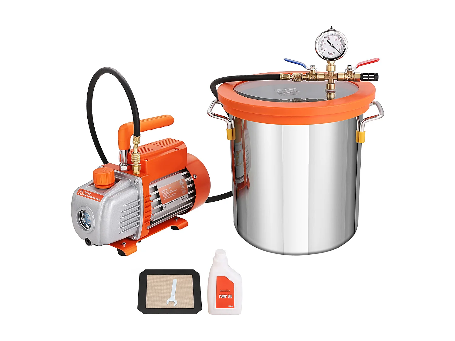 Kit di Camera a Vuoto SucceBuy da 5 Galloni e Pompe a Uno Stadio da 3.5 piedi cubi/min, Coperchio in Vetro, per il Degassamento