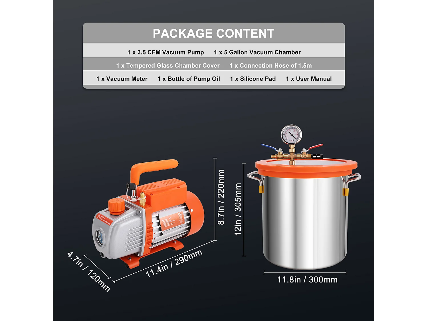 Kit di Camera a Vuoto SucceBuy da 5 Galloni e Pompe a Uno Stadio da 3.5 piedi cubi/min, Coperchio in Vetro, per il Degassamento