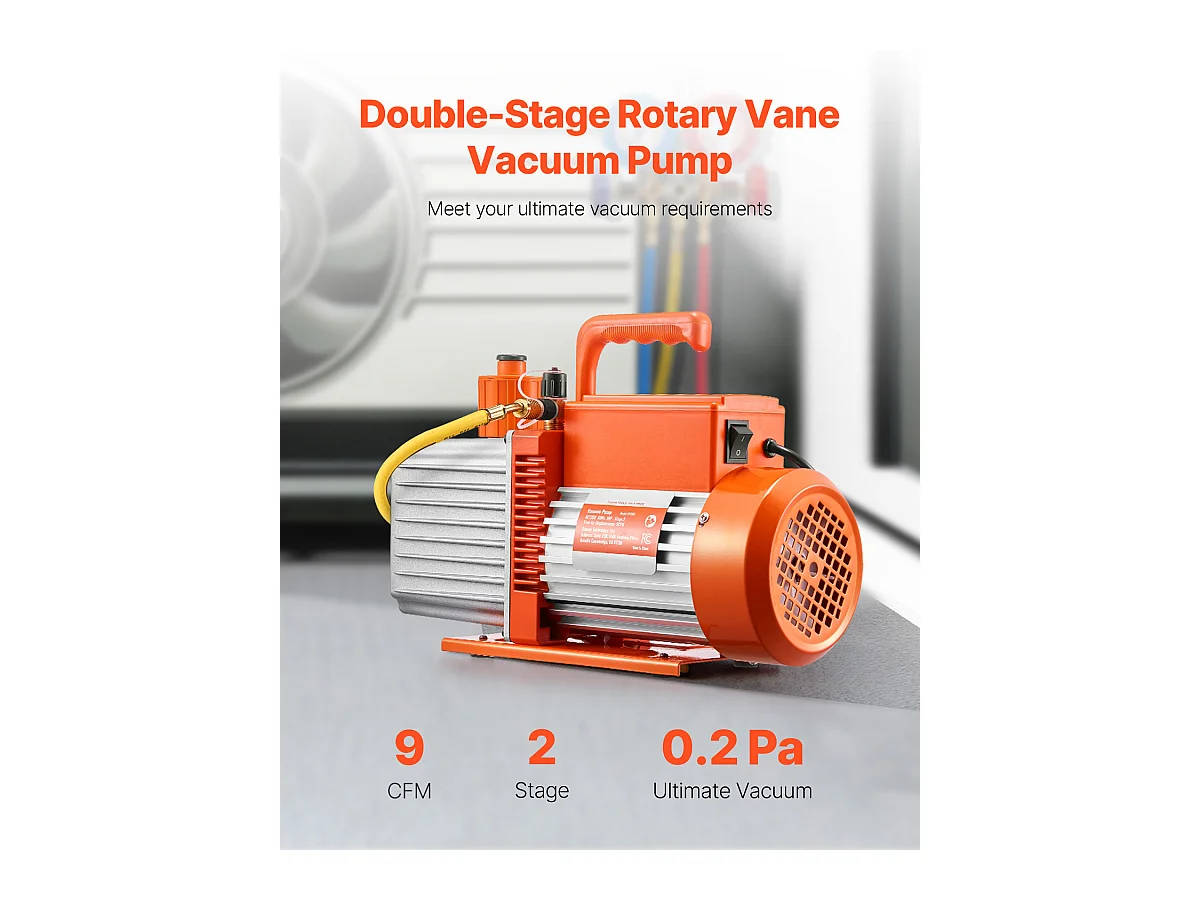 Bomba de Aspiración SucceBuy 9 CFM, Vanas Rotativas de 2 Etapas, con Aceite Incluido