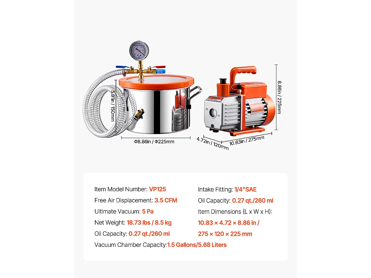 1.5 Gallonen Vakuumkammer SucceBuy, 3.5 CFM Einstufige Pumpe-Kit, für Entgasung