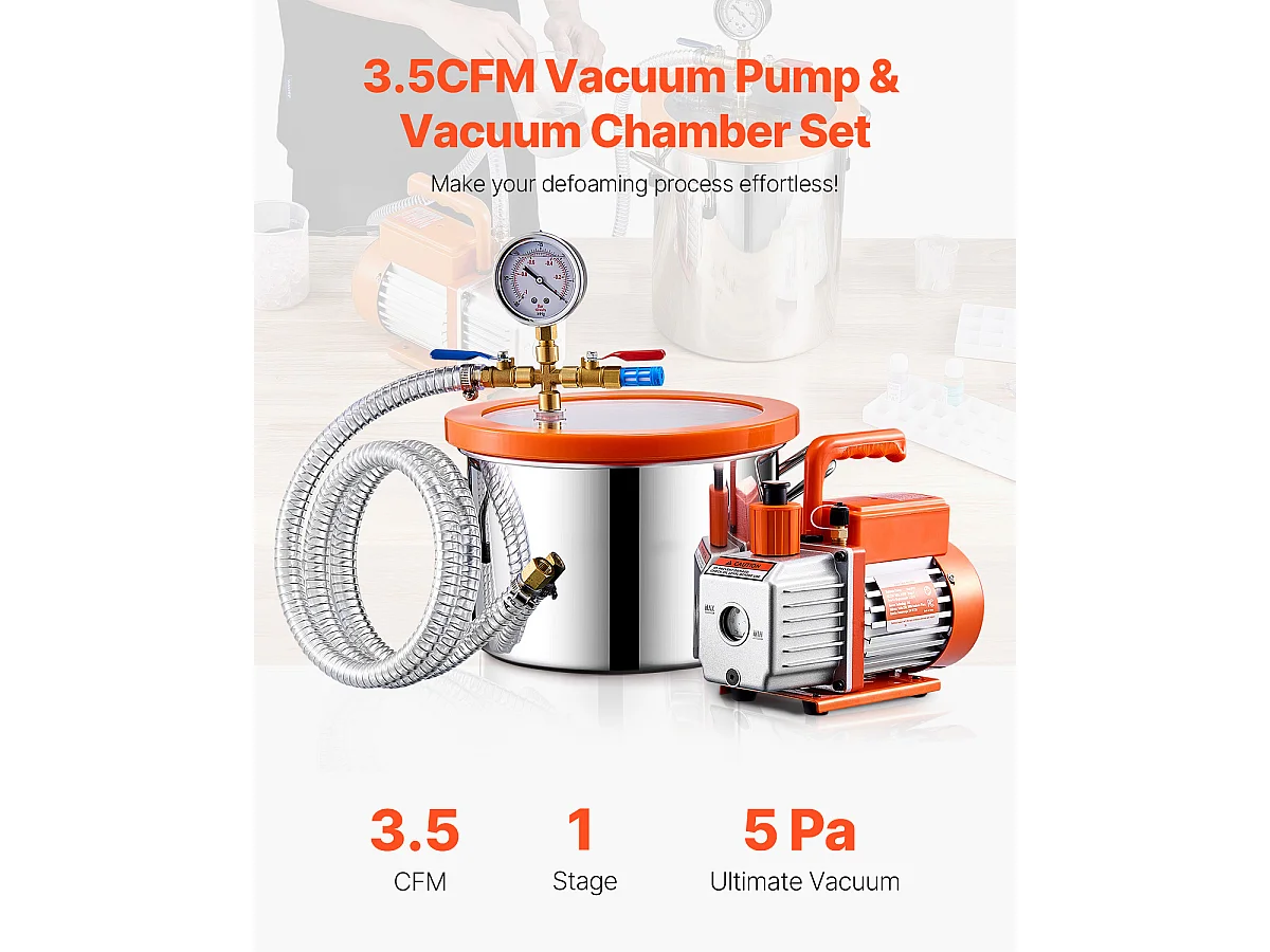 1.5 Gallonen Vakuumkammer SucceBuy, 3.5 CFM Einstufige Pumpe-Kit, für Entgasung