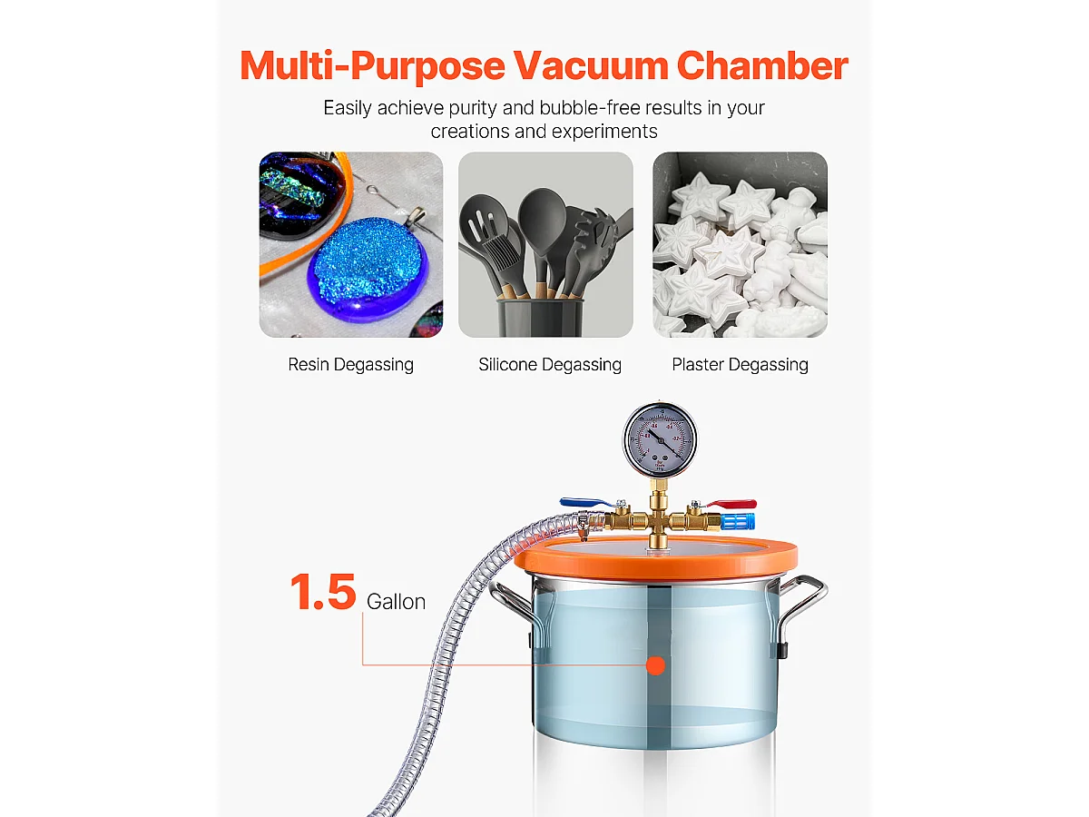 1.5 Gallonen Vakuumkammer SucceBuy, 3.5 CFM Einstufige Pumpe-Kit, für Entgasung