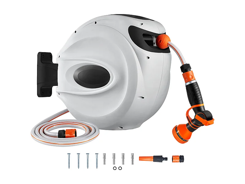 Carrete de Manguera Retráctil SucceBuy, 82' x 1/2", Giratorio 180°, Montaje en Pared