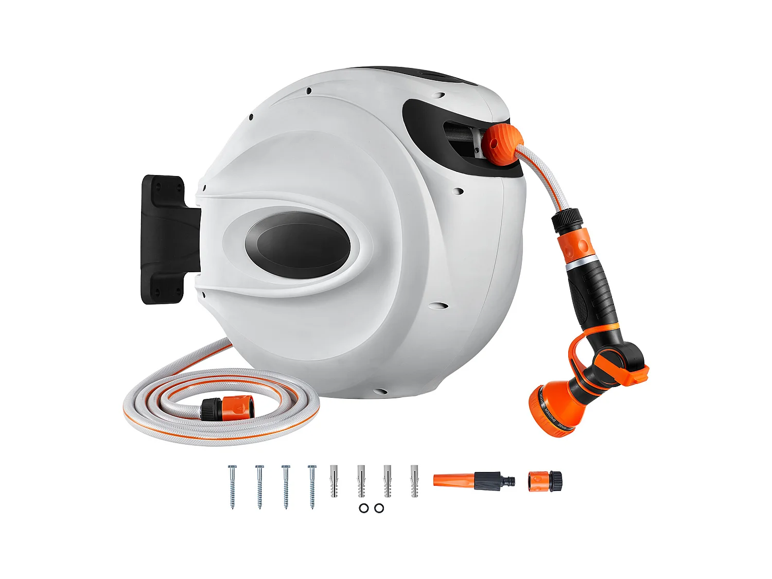 Enrouleur de Tuyau Rétractable SucceBuy, 82'x1/2", Pivotant à 180°, Montage Mural