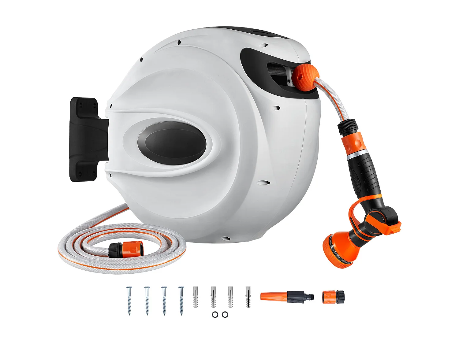 Enrouleur de Tuyau Rétractable SucceBuy, 82'x1/2", Pivotant à 180°, Montage Mural