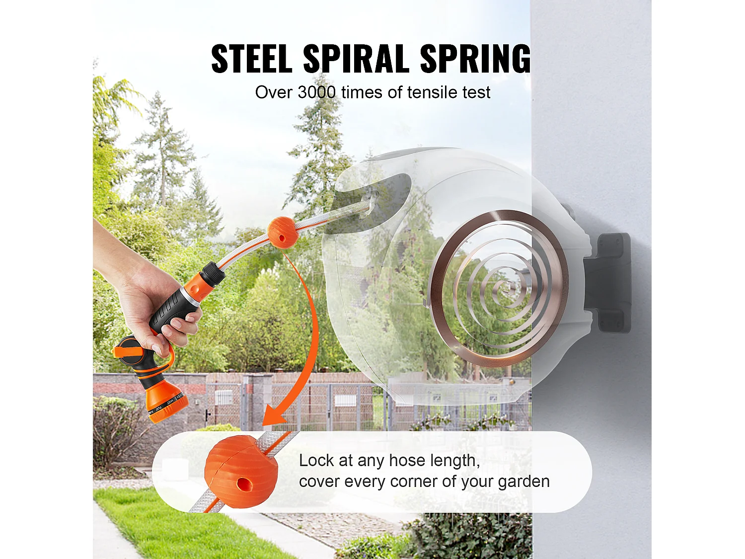 Enrouleur de Tuyau Rétractable SucceBuy 115'x1/2", Pivotant à 180°, Montage Mural