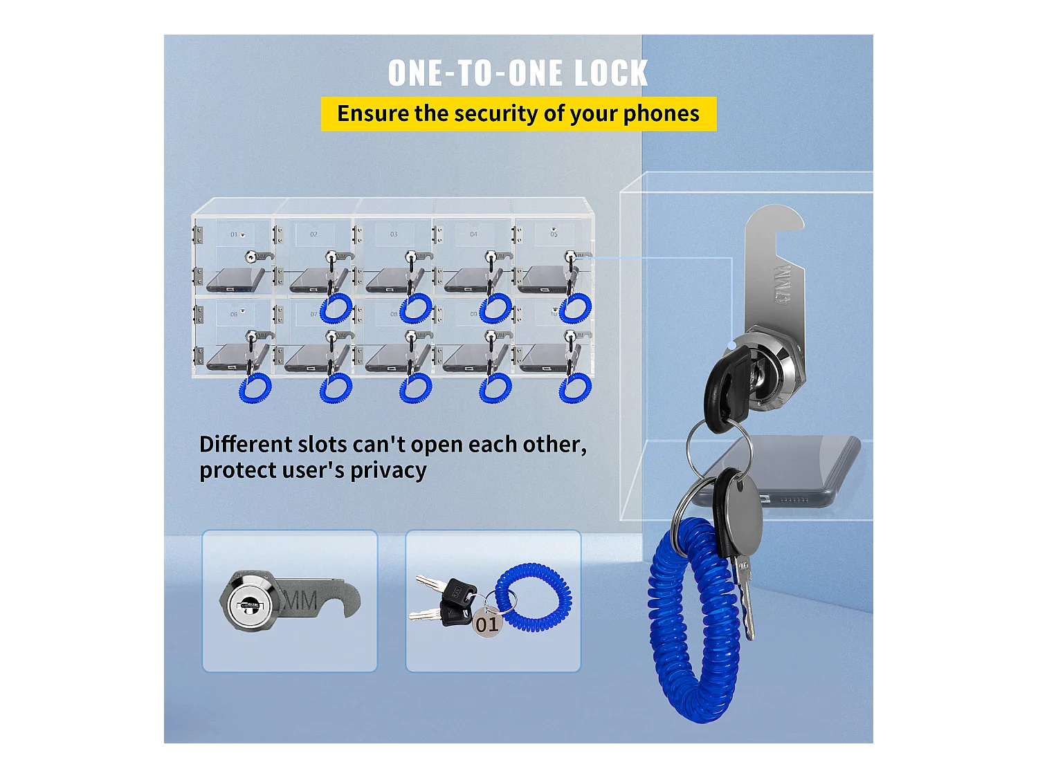 Casier pour Téléphone SucceBuy Portable en Acrylique, Armoire de Rangement à 10 Emplacements avec Clés, Transparent