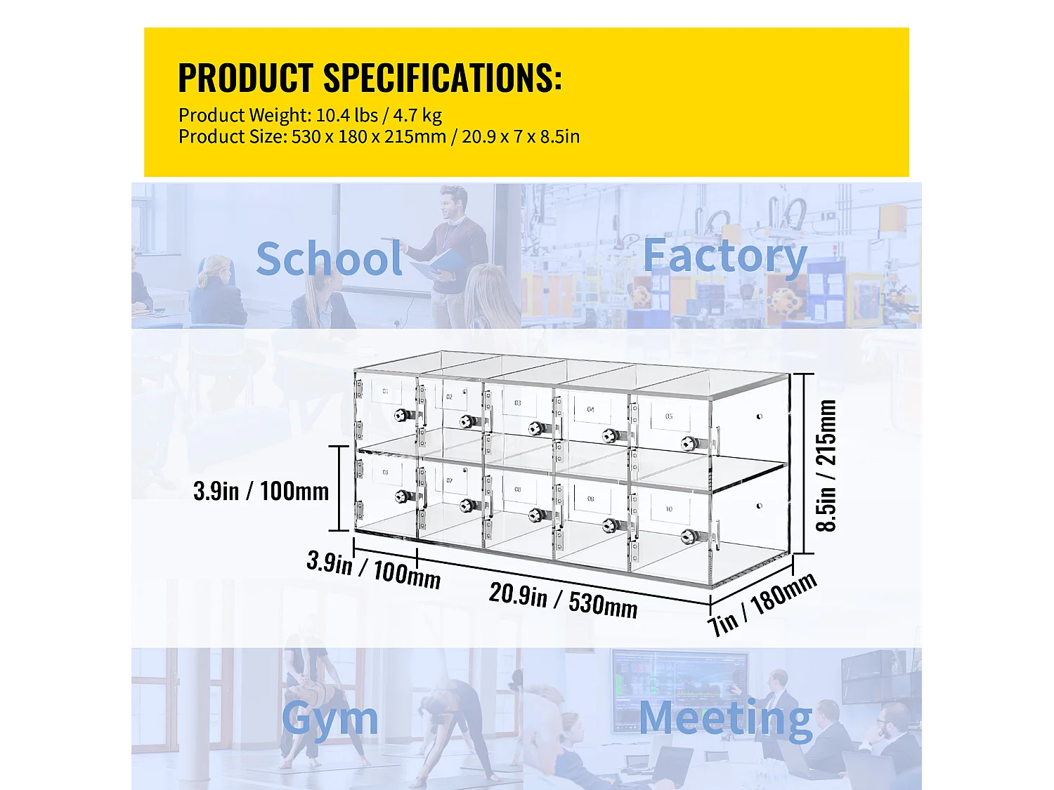 Handy-Schließfach aus Acryl SucceBuy, Aufbewahrungsschrank mit 10 Fächern und Schlüsseln,Transparent