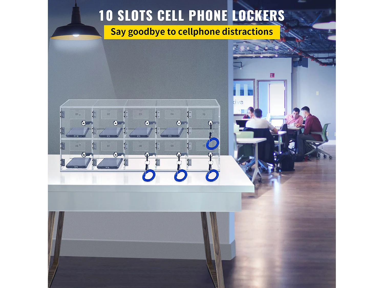 Handy-Schließfach aus Acryl SucceBuy, Aufbewahrungsschrank mit 10 Fächern und Schlüsseln,Transparent