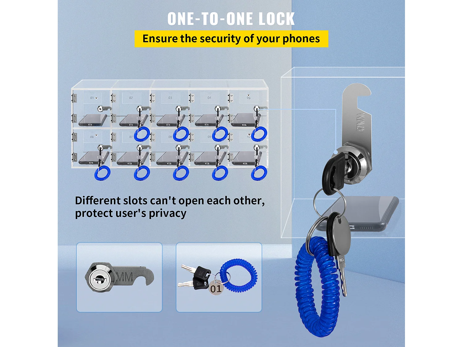 Handy-Schließfach aus Acryl SucceBuy, Aufbewahrungsschrank mit 10 Fächern und Schlüsseln,Transparent