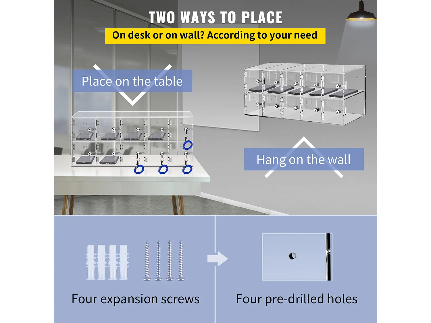 Handy-Schließfach aus Acryl SucceBuy, Aufbewahrungsschrank mit 10 Fächern und Schlüsseln,Transparent