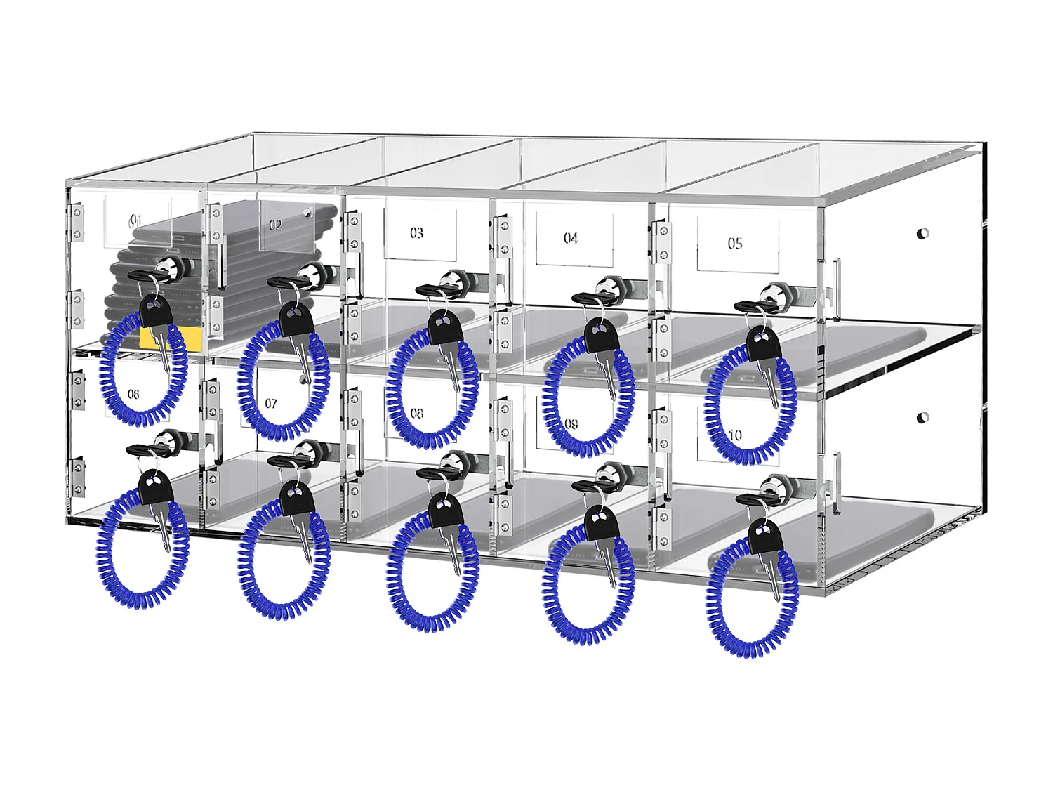 Handy-Schließfach aus Acryl SucceBuy, Aufbewahrungsschrank mit 10 Fächern und Schlüsseln,Transparent
