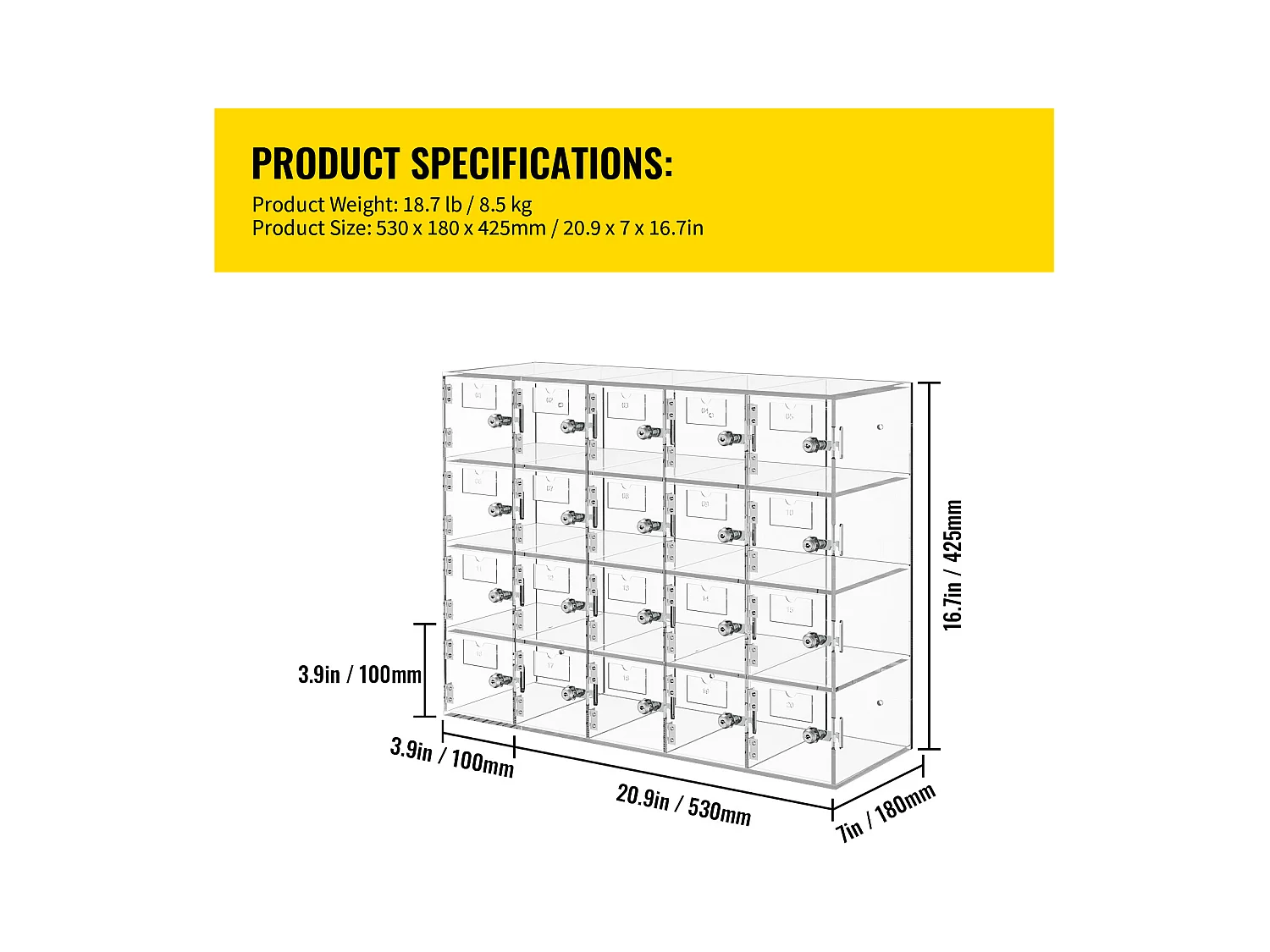 Casier pour Téléphone SucceBuy Portable en Acrylique, Armoire de Rangement à 10 Emplacements avec Clés, Transparent