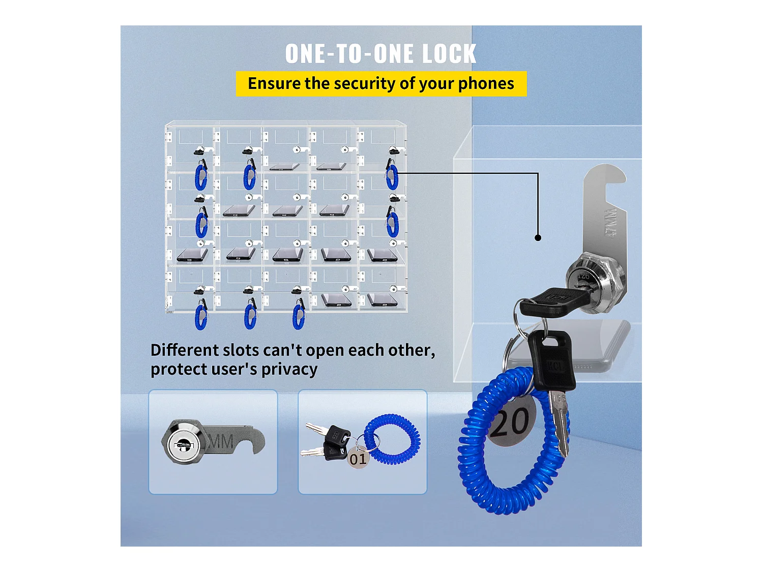 Casier pour Téléphone SucceBuy Portable en Acrylique, Armoire de Rangement à 10 Emplacements avec Clés, Transparent