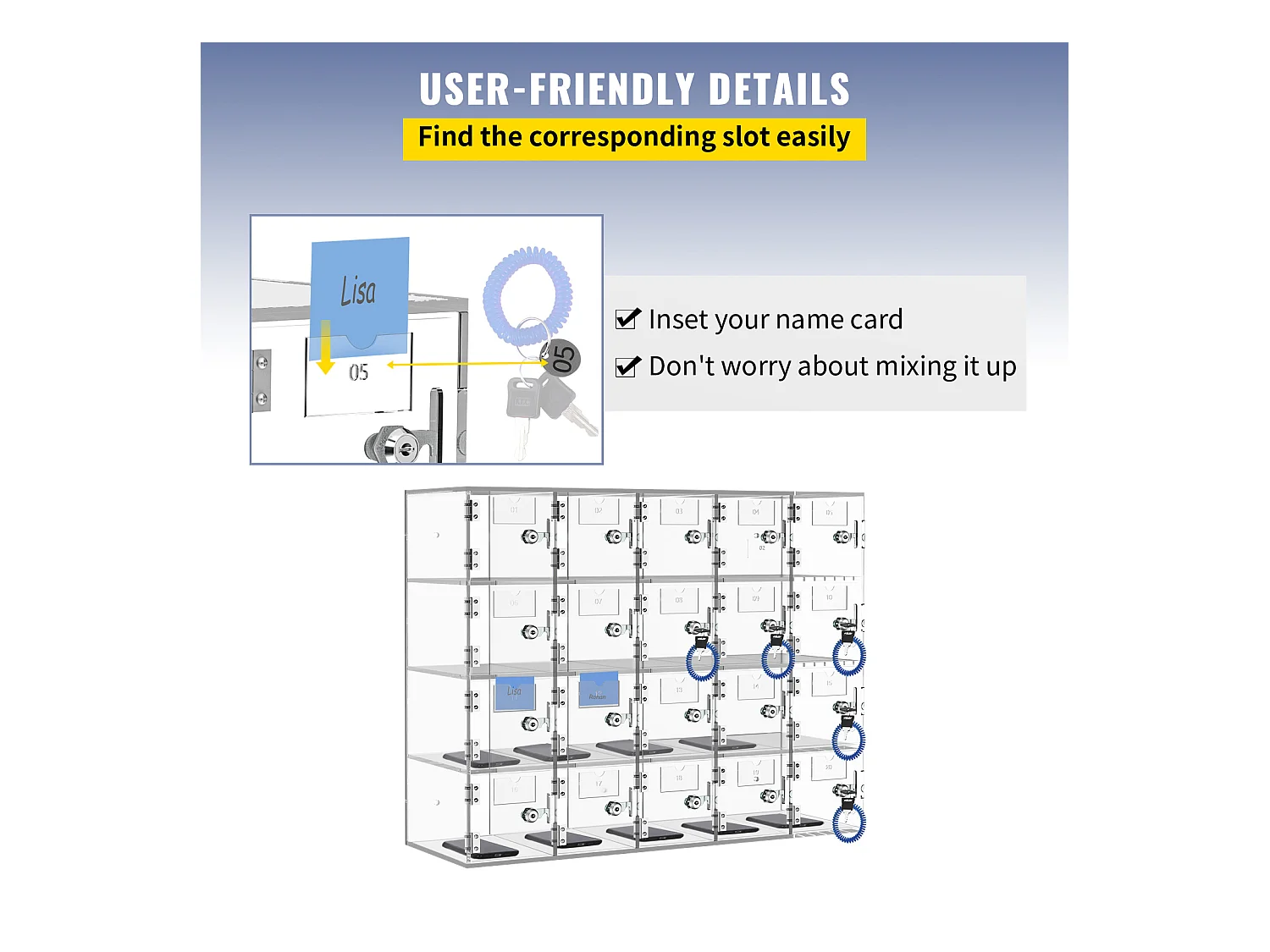 Casier pour Téléphone SucceBuy Portable en Acrylique, Armoire de Rangement à 10 Emplacements avec Clés, Transparent