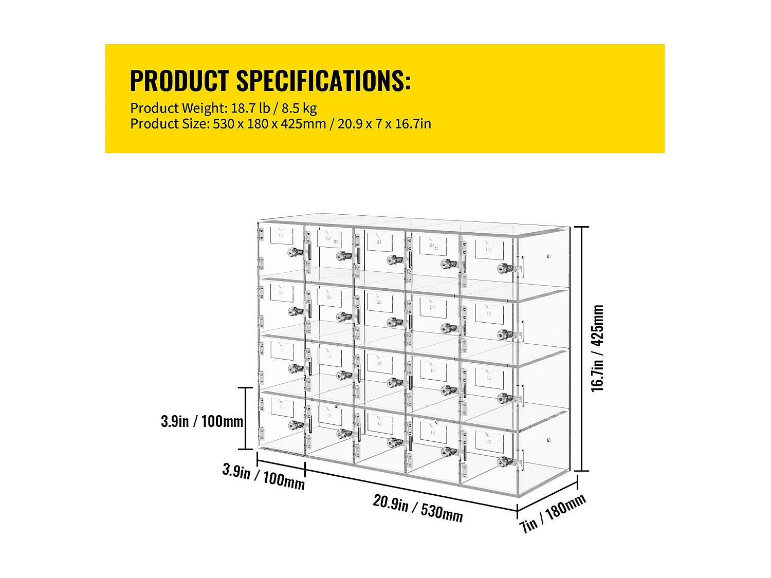 Casier pour Téléphone SucceBuy Portable en Acrylique, Armoire de Rangement à 10 Emplacements avec Clés, Transparent