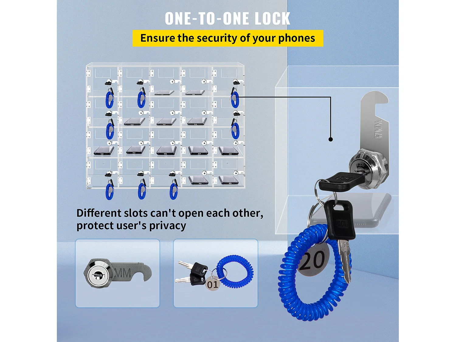 Casier pour Téléphone SucceBuy Portable en Acrylique, Armoire de Rangement à 10 Emplacements avec Clés, Transparent