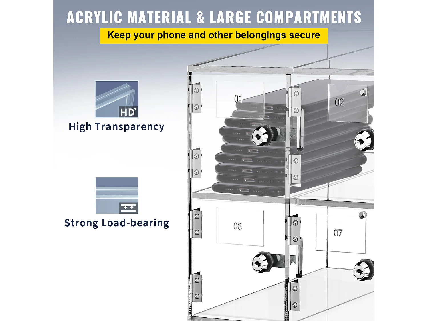 Casier pour Téléphone SucceBuy Portable en Acrylique, Armoire de Rangement à 10 Emplacements avec Clés, Transparent