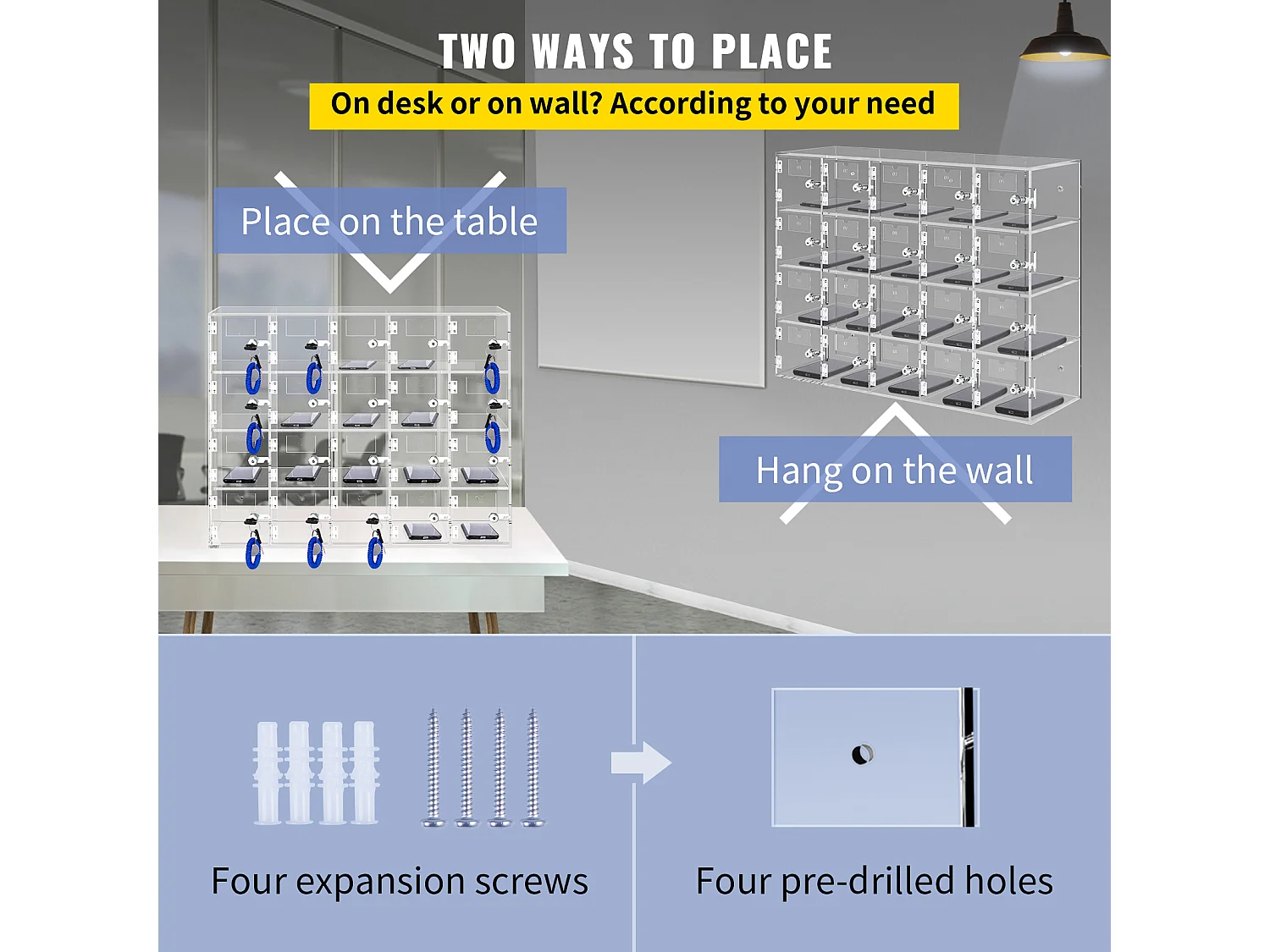 Casier pour Téléphone SucceBuy Portable en Acrylique, Armoire de Rangement à 10 Emplacements avec Clés, Transparent