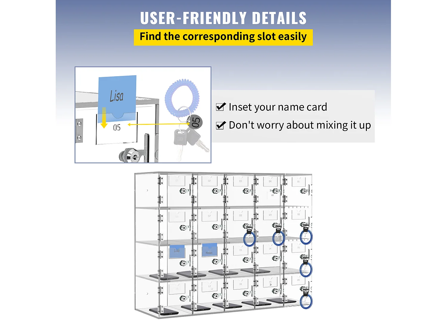 Casier pour Téléphone SucceBuy Portable en Acrylique, Armoire de Rangement à 10 Emplacements avec Clés, Transparent
