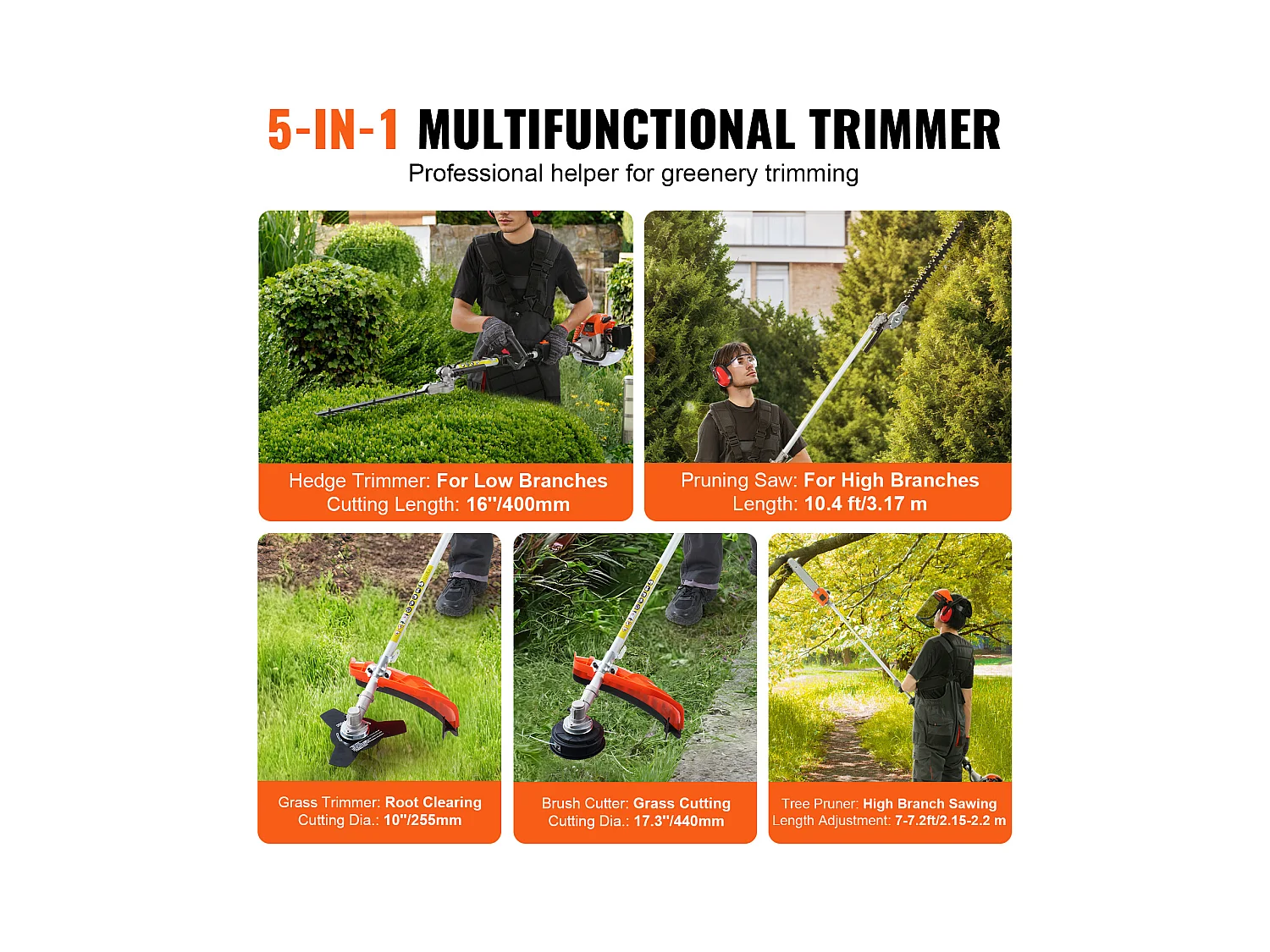 Hecht jardin SucceBuy 26CC 5-En-1 Outils de Coupe à Essence, Taille-Haie et Coupe-Herbe