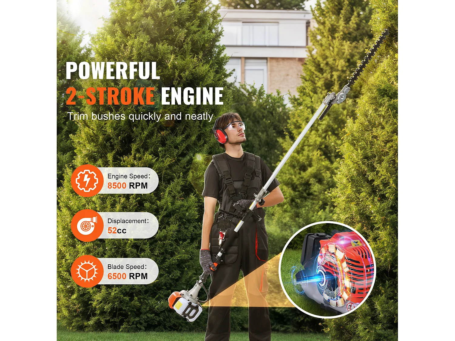 Hecht Garden SucceBuy 52CC 6-In-1 Benzinemotor, Heggenschaar en Grastrimmer