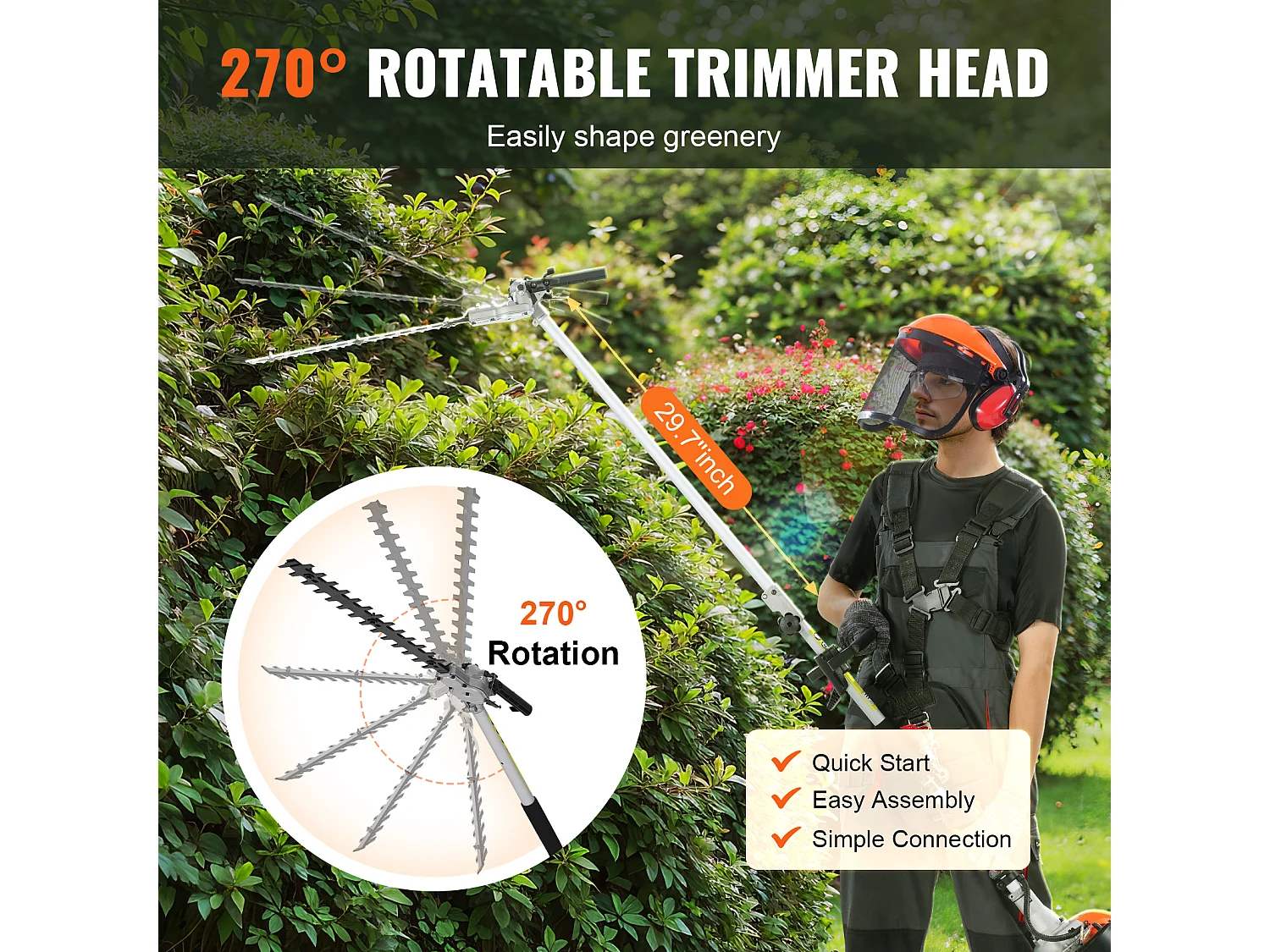 Hecht jardin SucceBuy 43CC 6-En-1 Outils de Coupe à Essence, Taille-Haie et Coupe-Herbe