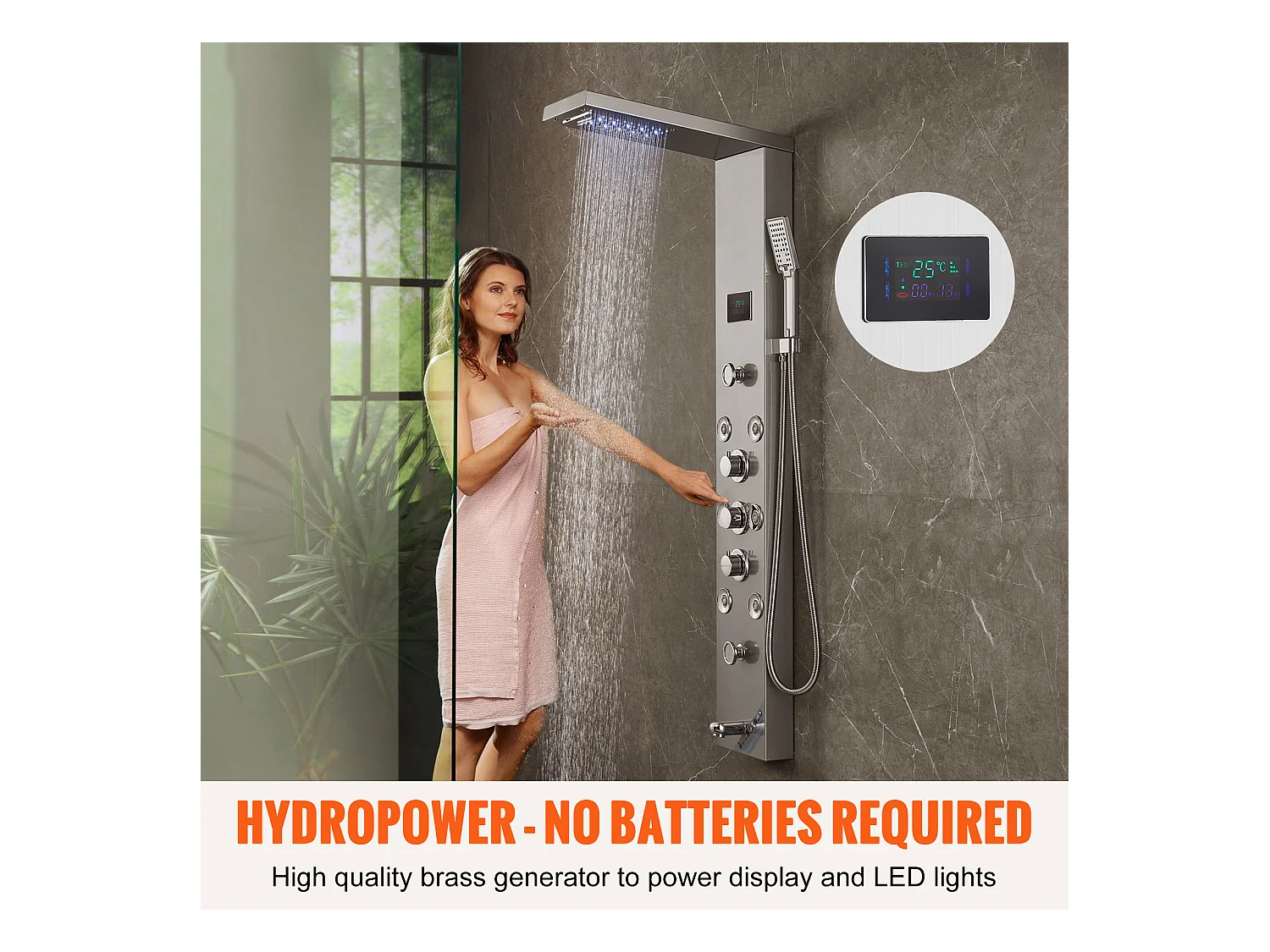 Système de Panneau de Douche en Acier Inoxydable avec 6 Modes,  Système de Tour de Panneau de Douche SucceBuy,Hydroélectricité LED