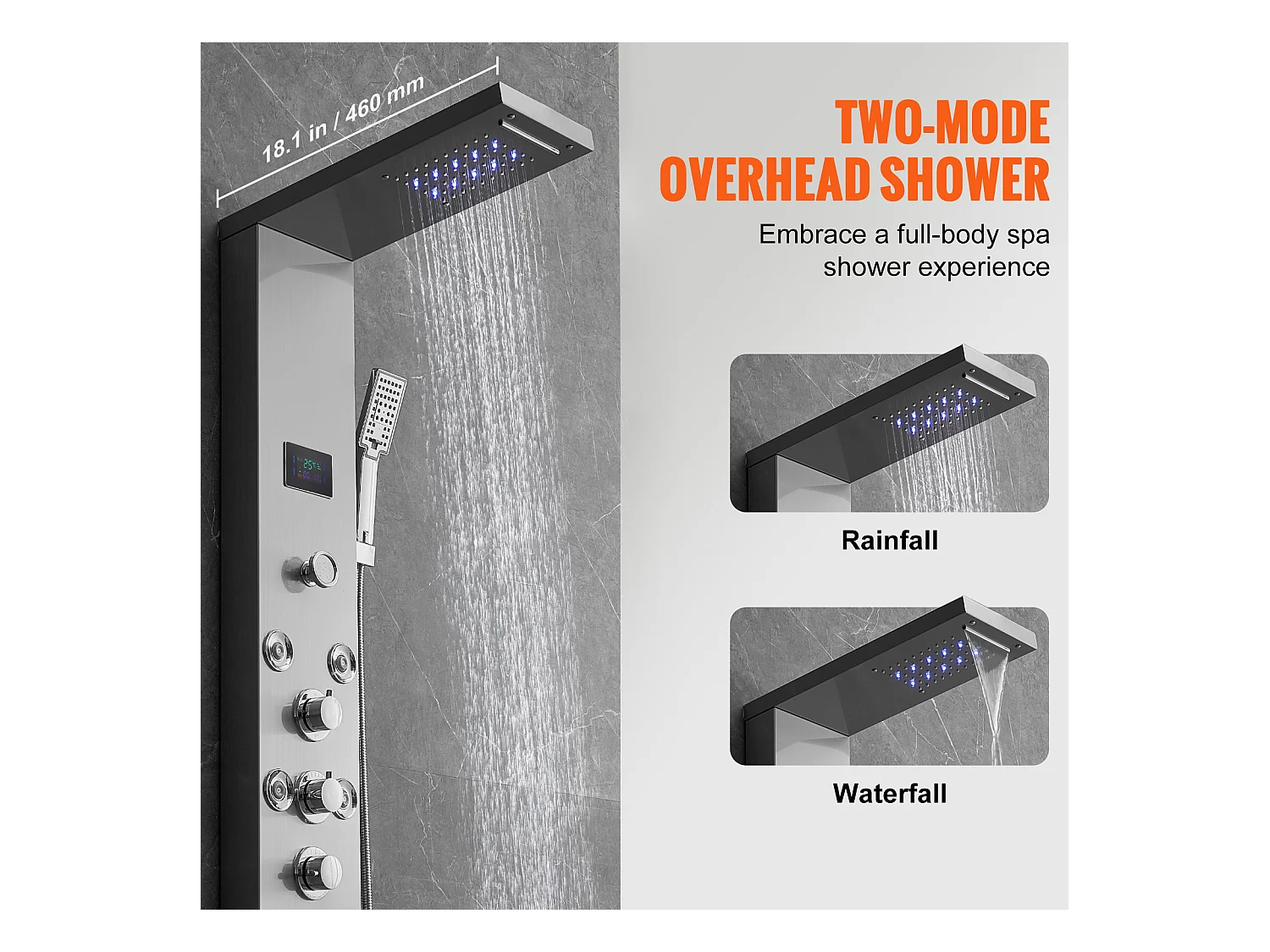 Système de Panneau de Douche en Acier Inoxydable avec 6 Modes,  Système de Tour de Panneau de Douche SucceBuy,Hydroélectricité LED