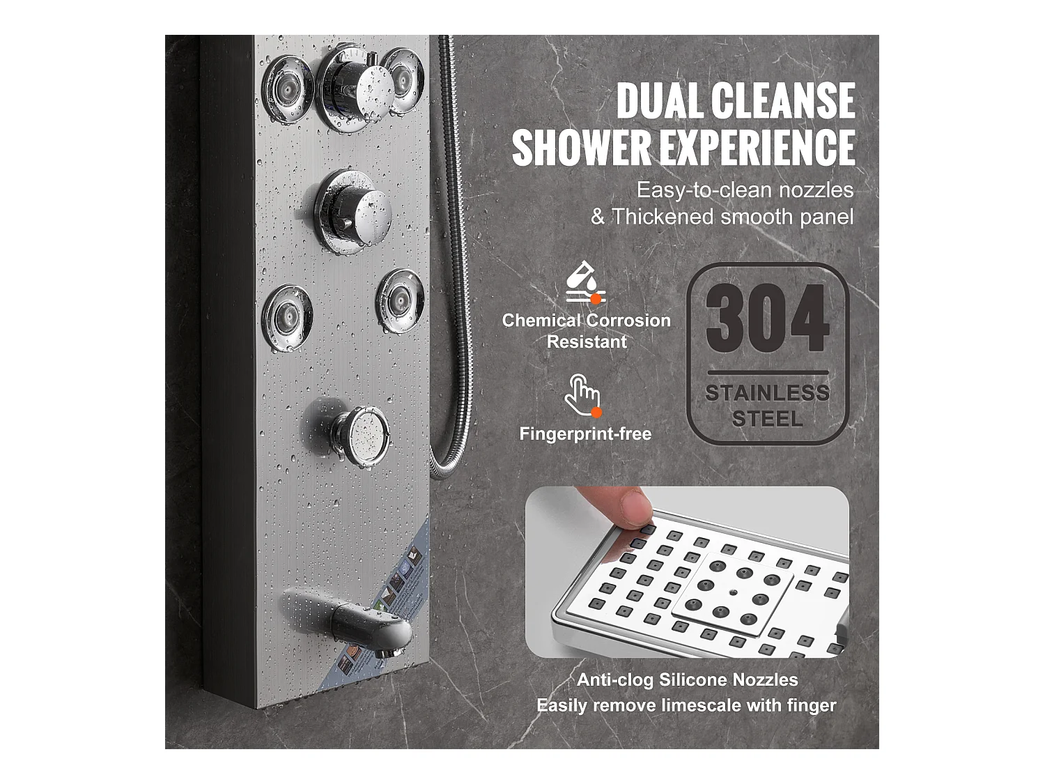 Système de Panneau de Douche en Acier Inoxydable avec 6 Modes,  Système de Tour de Panneau de Douche SucceBuy,Hydroélectricité LED