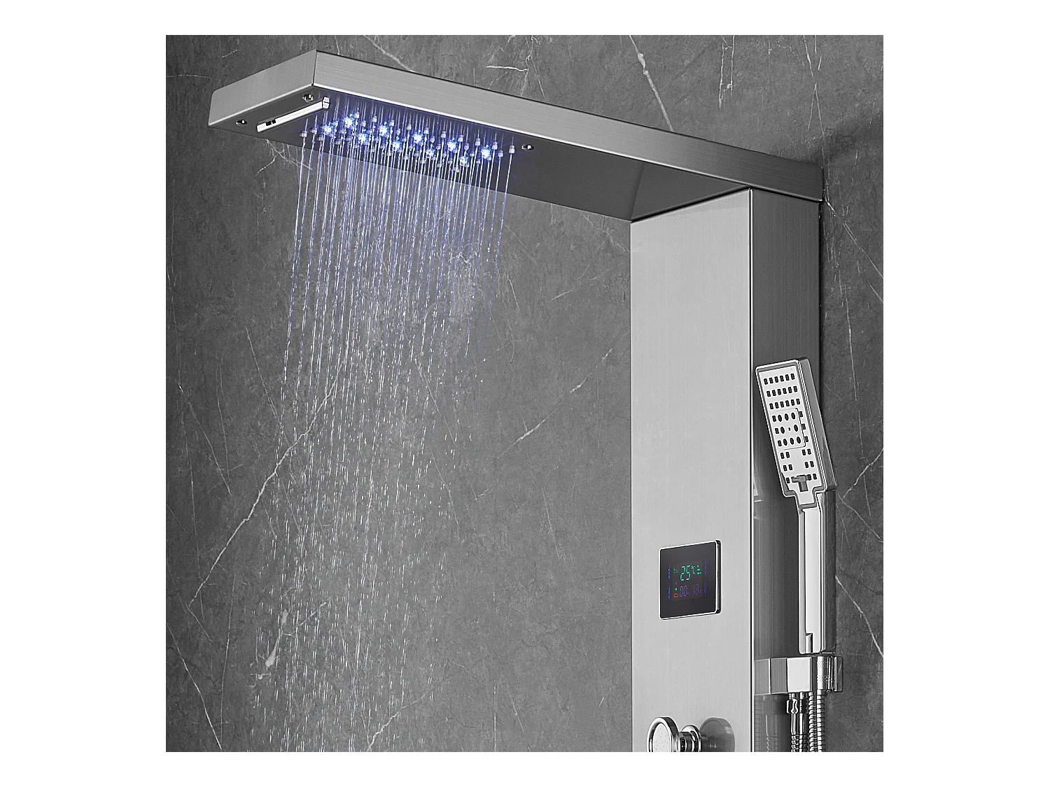Système de Panneau de Douche en Acier Inoxydable avec 6 Modes,  Système de Tour de Panneau de Douche SucceBuy,Hydroélectricité LED