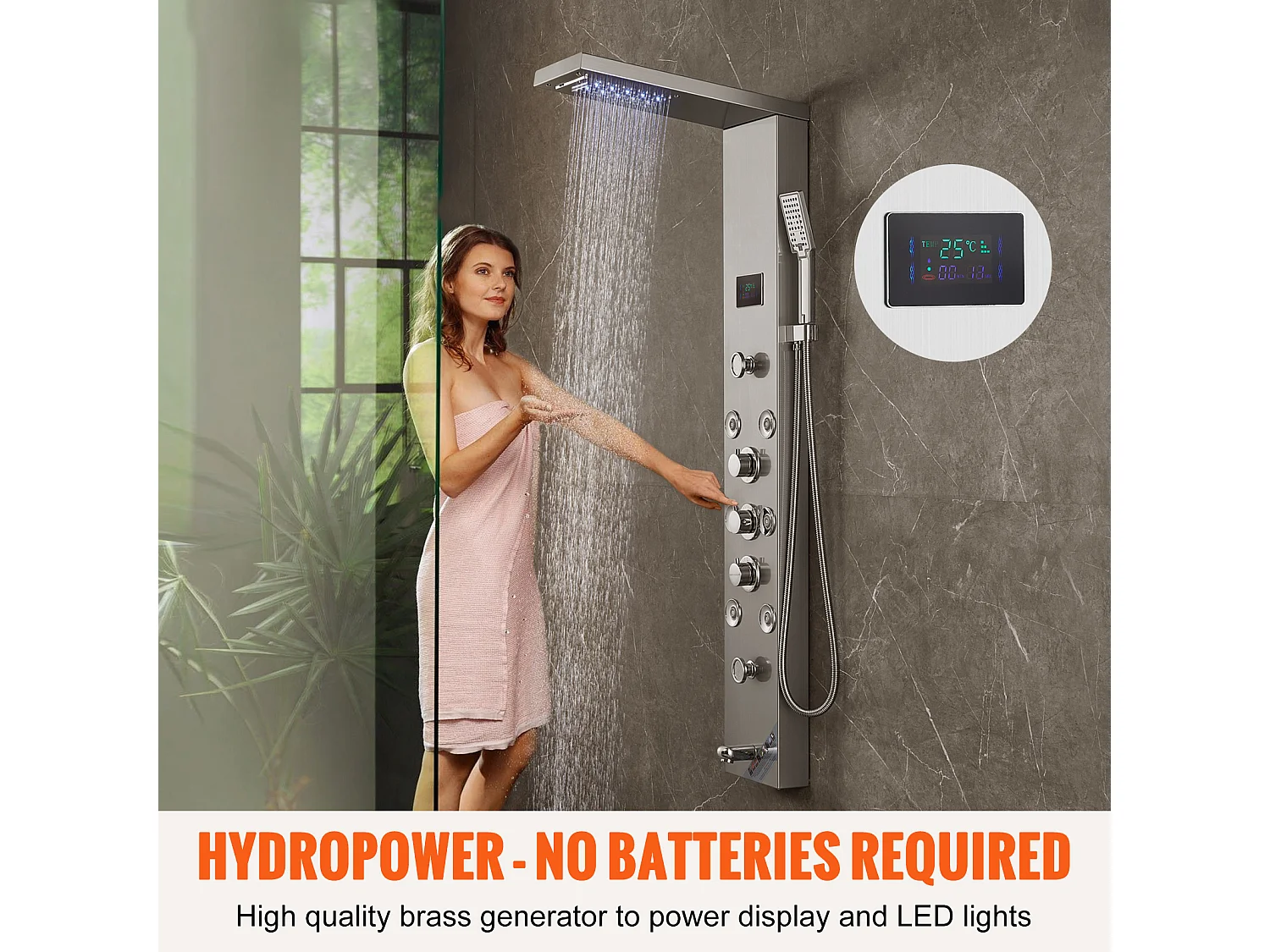 Système de Panneau de Douche en Acier Inoxydable avec 6 Modes,  Système de Tour de Panneau de Douche SucceBuy,Hydroélectricité LED