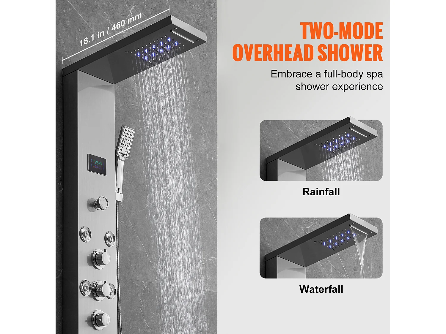 Système de Panneau de Douche en Acier Inoxydable avec 6 Modes,  Système de Tour de Panneau de Douche SucceBuy,Hydroélectricité LED