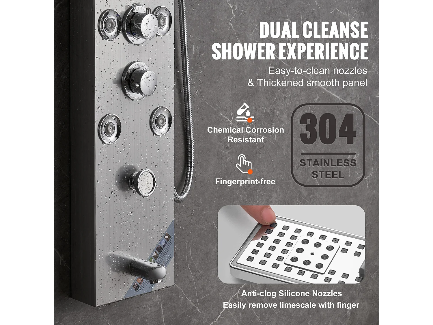 Système de Panneau de Douche en Acier Inoxydable avec 6 Modes,  Système de Tour de Panneau de Douche SucceBuy,Hydroélectricité LED