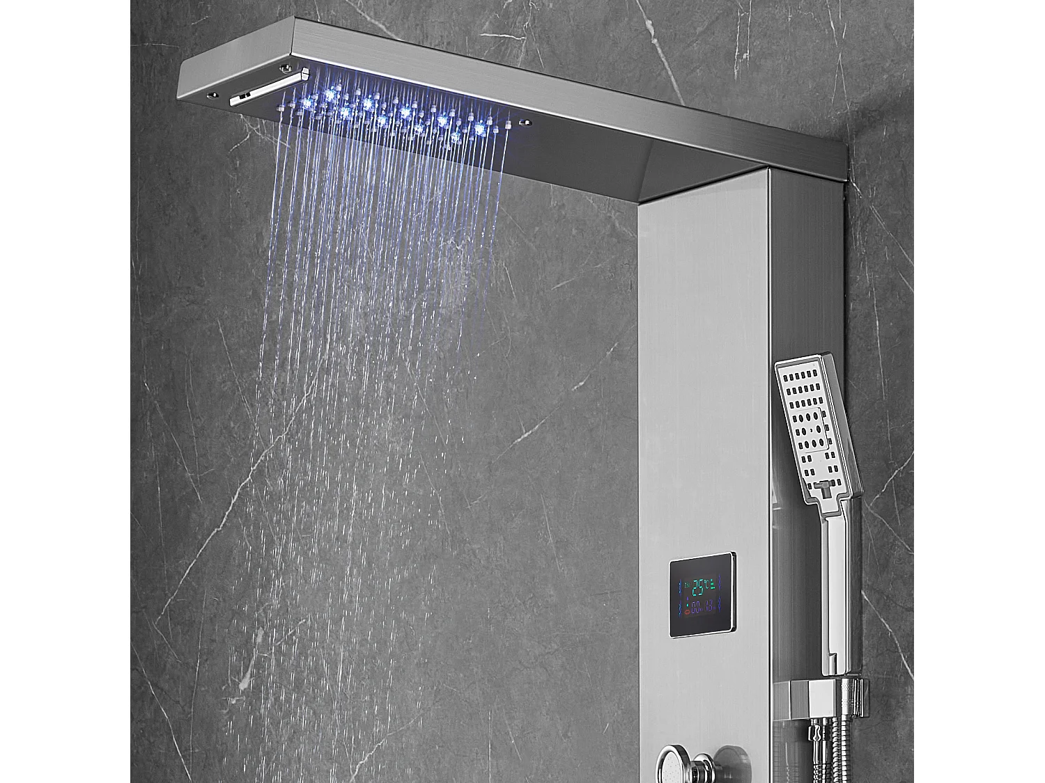 Système de Panneau de Douche en Acier Inoxydable avec 6 Modes,  Système de Tour de Panneau de Douche SucceBuy,Hydroélectricité LED