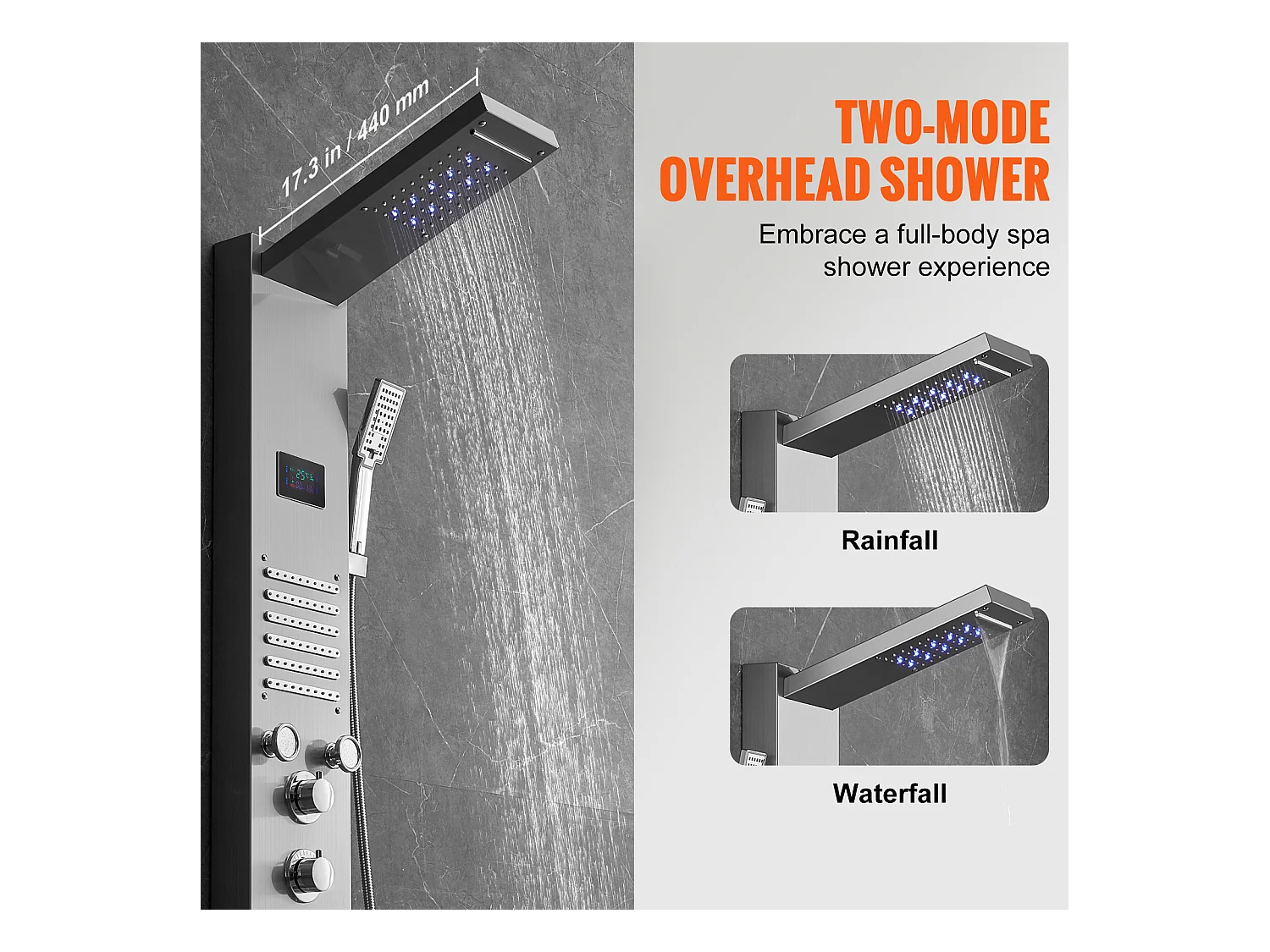 Panneau de Douche SucceBuy, 6 Modes, Colonne de douche Hydroélectricité LED, Acier Inoxydable