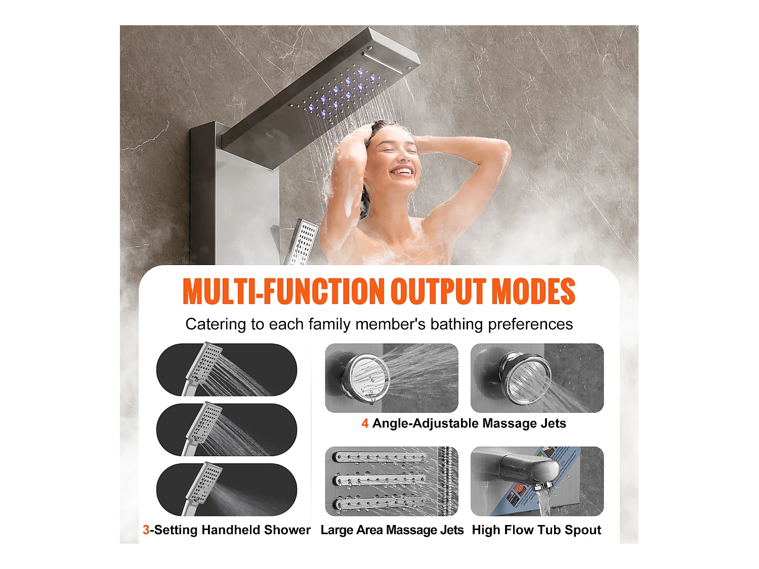 Panneau de Douche SucceBuy, 6 Modes, Colonne de douche Hydroélectricité LED, Acier Inoxydable