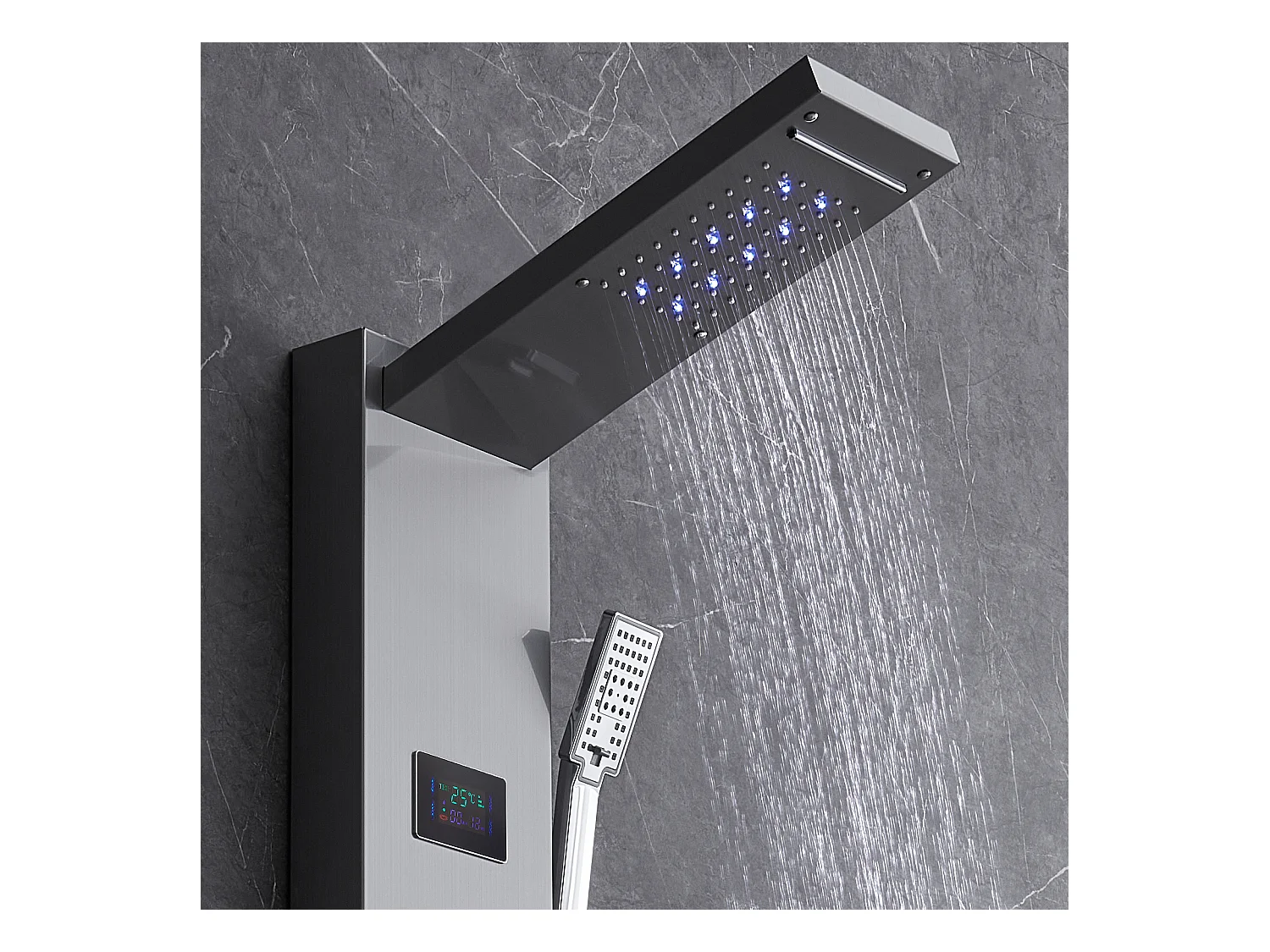 Panneau de Douche SucceBuy, 6 Modes, Colonne de douche Hydroélectricité LED, Acier Inoxydable