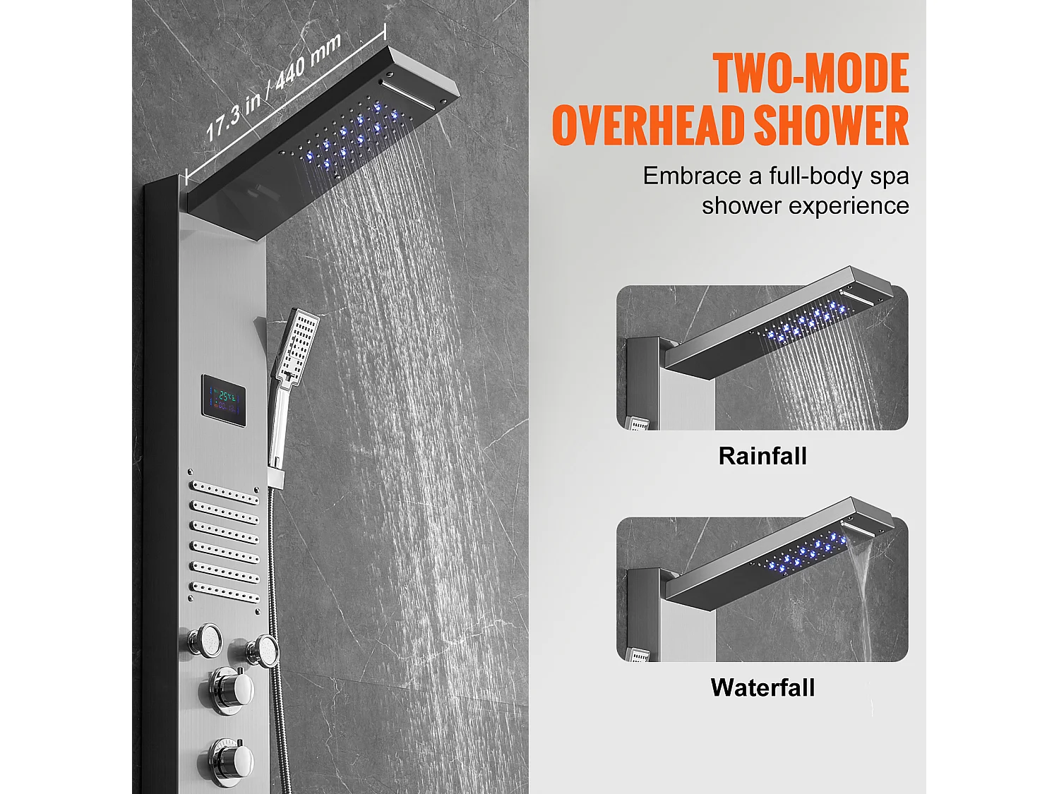 Panneau de Douche SucceBuy, 6 Modes, Colonne de douche Hydroélectricité LED, Acier Inoxydable