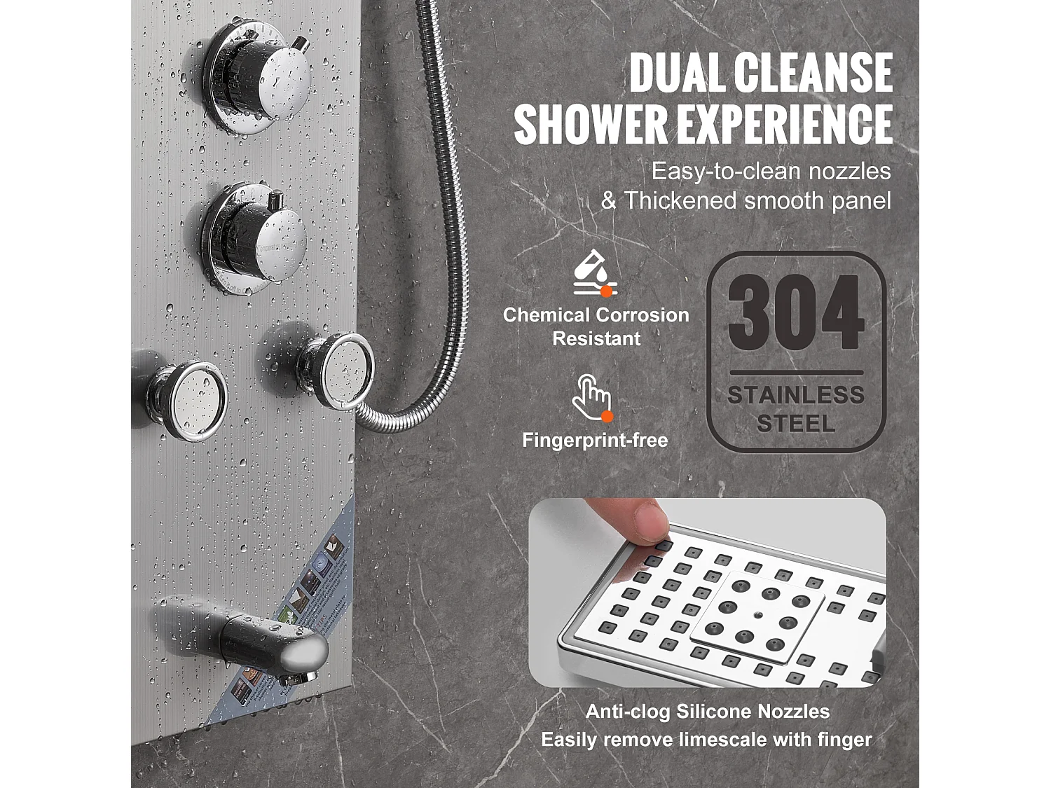 Panneau de Douche SucceBuy, 6 Modes, Colonne de douche Hydroélectricité LED, Acier Inoxydable