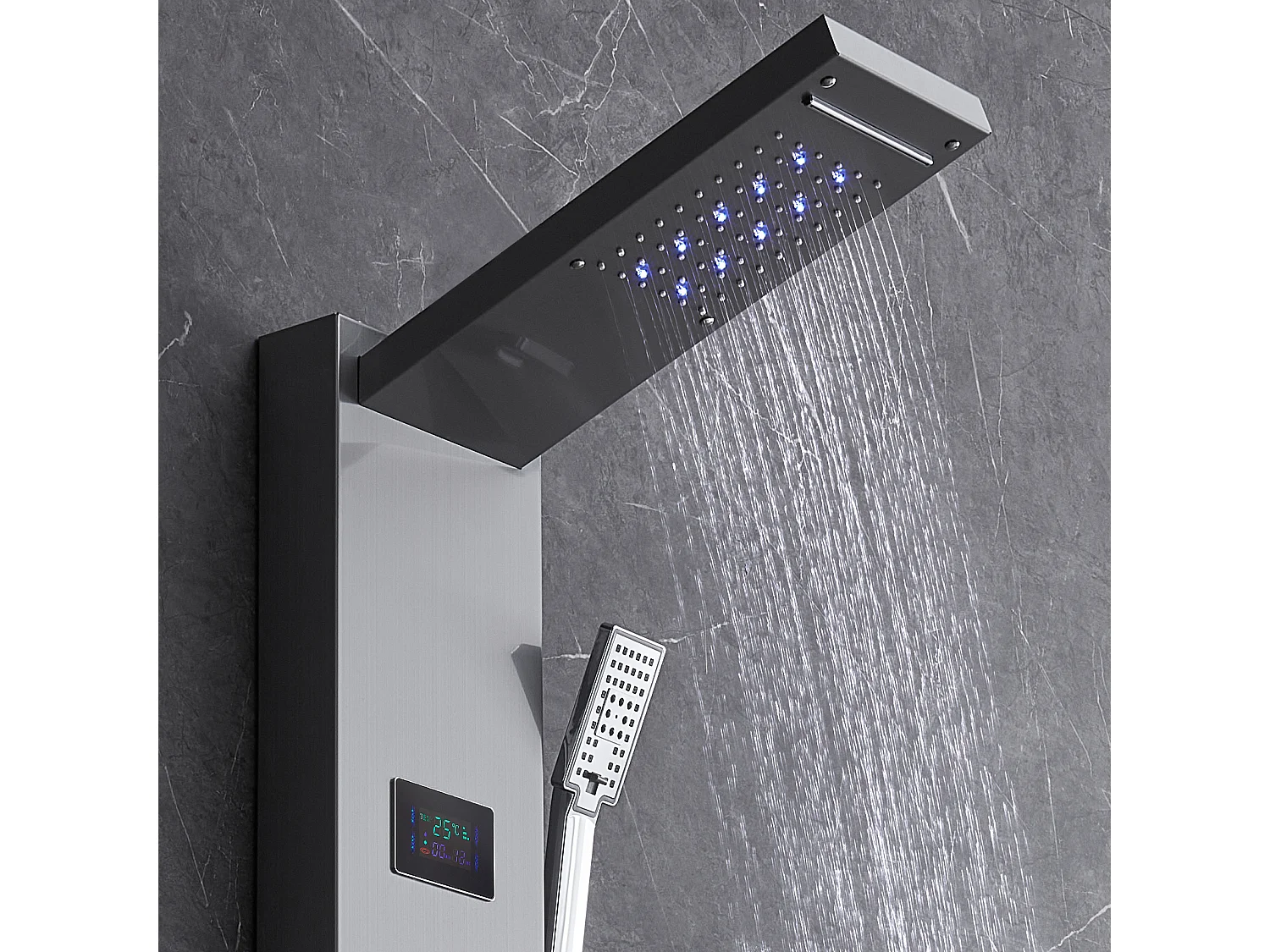 Panneau de Douche SucceBuy, 6 Modes, Colonne de douche Hydroélectricité LED, Acier Inoxydable