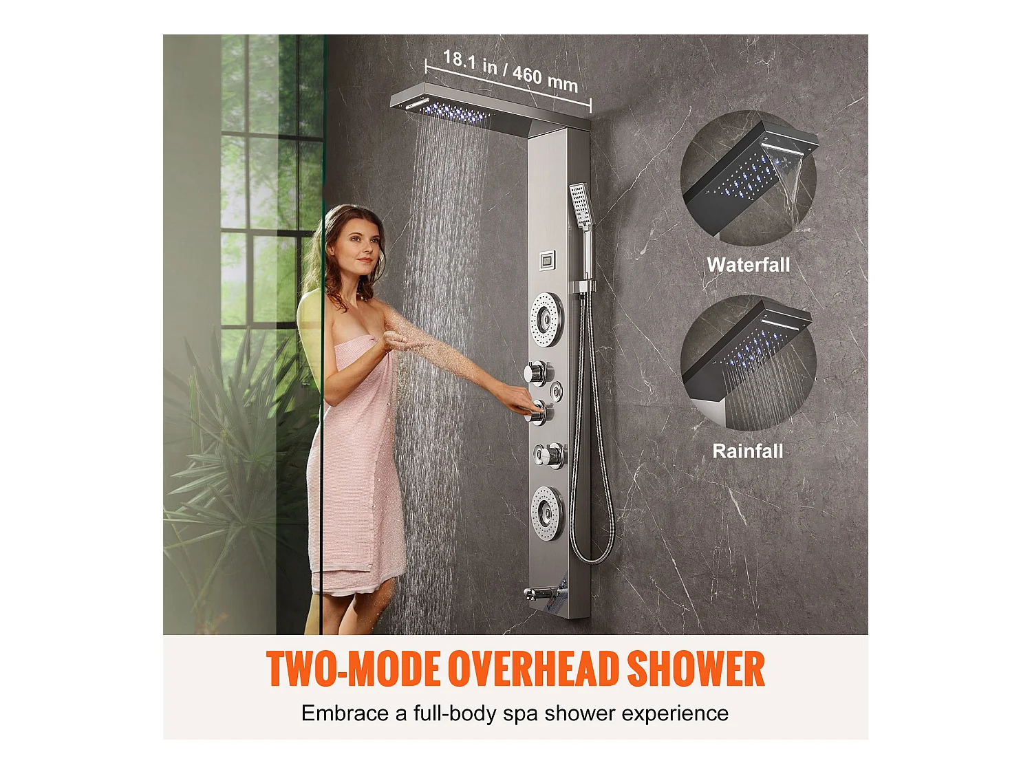 Système de Tour de Panneau de Douche SucceBuy, 6 Modes, LED et Affichage Numérique, Acier Inoxydable avec Effet Pluie
