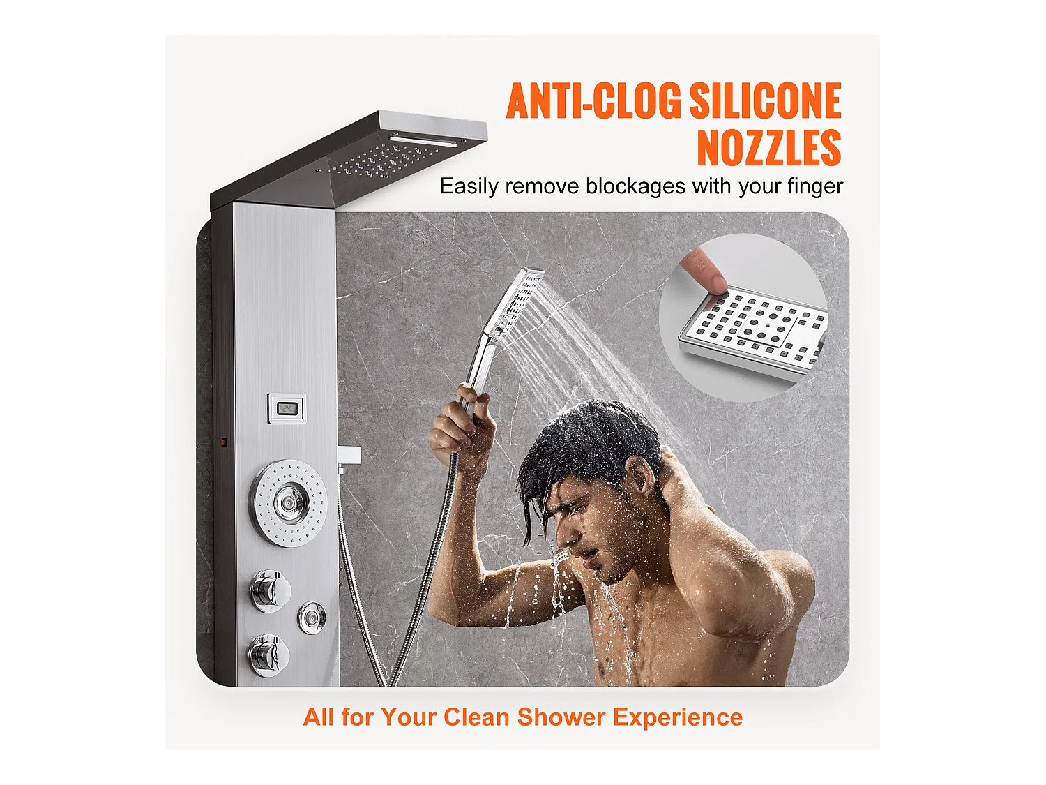 Système de Tour de Panneau de Douche SucceBuy, 6 Modes, LED et Affichage Numérique, Acier Inoxydable avec Effet Pluie