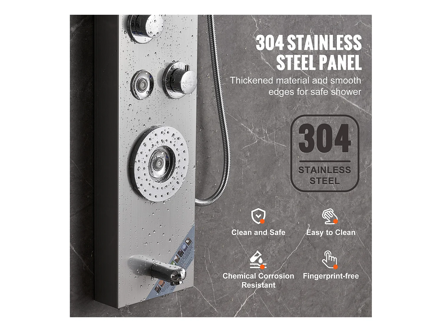 Système de Tour de Panneau de Douche SucceBuy, 6 Modes, LED et Affichage Numérique, Acier Inoxydable avec Effet Pluie